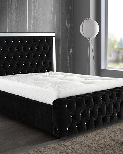 Elegance Mirrored Plush Velvet Bed Frame