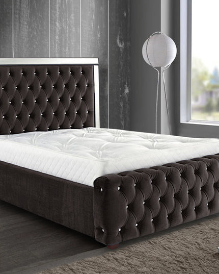 Elegance Mirrored Plush Velvet Bed Frame