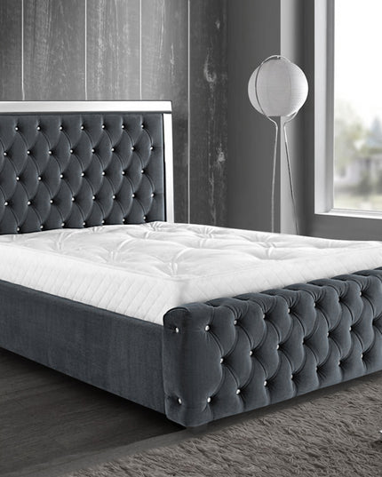 Elegance Mirrored Plush Velvet Bed Frame