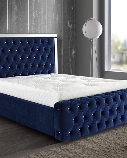 Elegance Mirrored Plush Velvet Bed Frame