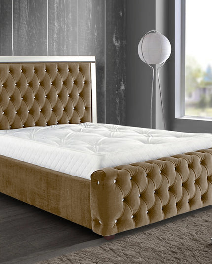 Elegance Mirrored Plush Velvet Bed Frame