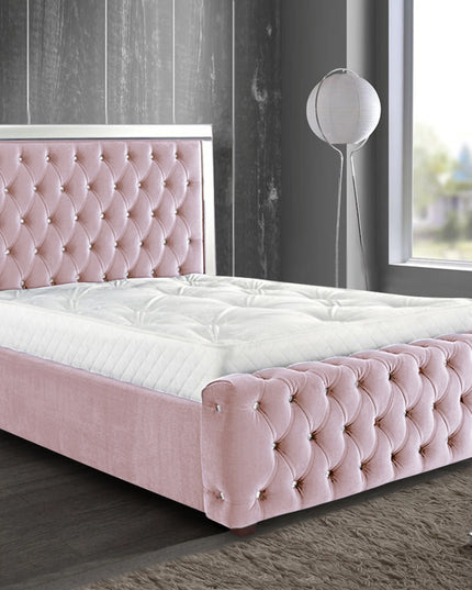 Elegance Mirrored Plush Velvet Bed Frame