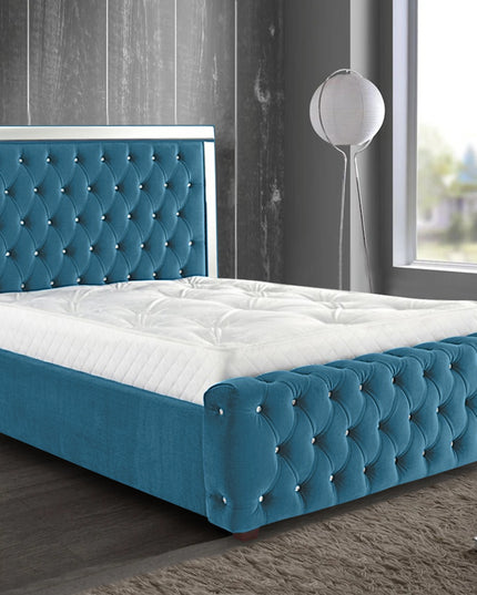 Elegance Mirrored Plush Velvet Bed Frame