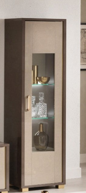 Cesar Sand Birch and Brown Finish 1 Door Display Cabinet