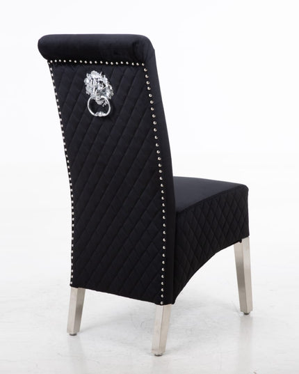 Pair(2pc) of Riccardo Dining Chairs Lion Knocker chrome legs in Black, Grey and Cream color