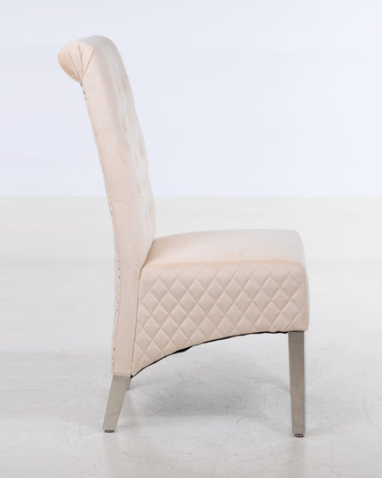 Pair(2pc) of Riccardo Dining Chairs Lion Knocker chrome legs in Black, Grey and Cream color