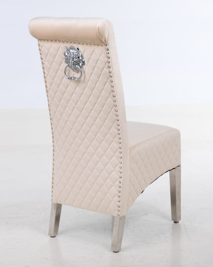 Pair(2pc) of Riccardo Dining Chairs Lion Knocker chrome legs in Black, Grey and Cream color