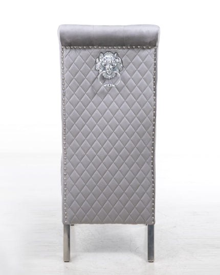 Pair(2pc) of Riccardo Dining Chairs Lion Knocker chrome legs in Black, Grey and Cream color
