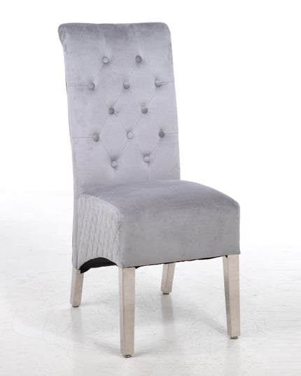 Pair(2pc) of Riccardo Dining Chairs Lion Knocker chrome legs in Black, Grey and Cream color