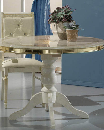 New Venus Beige-Gold Round Extending Dining Table & Chairs