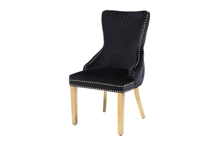 Pair Victoria Lion head Knocker Buttoned Back Velvet Dining Chairs Black-Gold, Cream-Gold, Grey-Gold & Grey-Silver