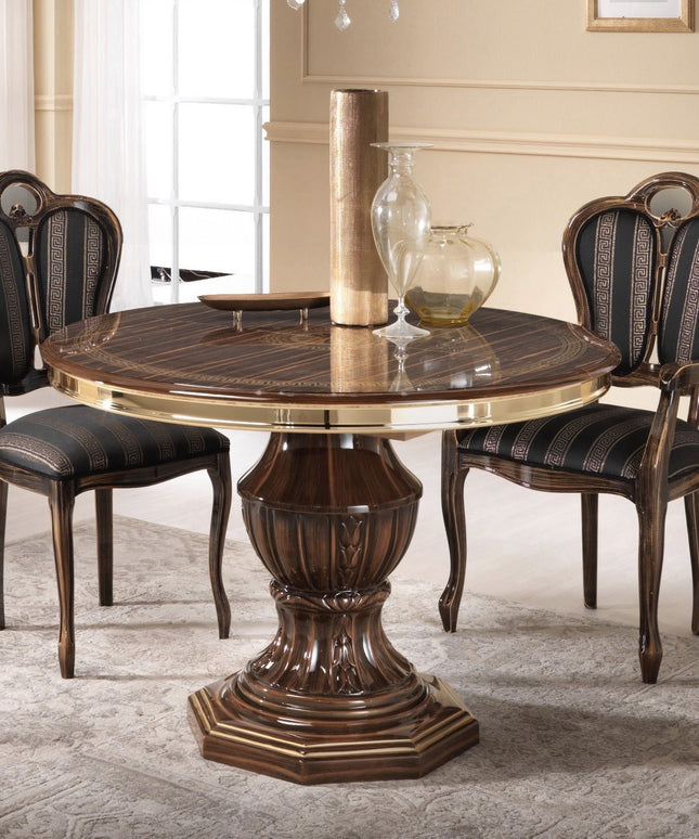 New Venus Walnut-Gold Round Extending Dining Table & Chairs