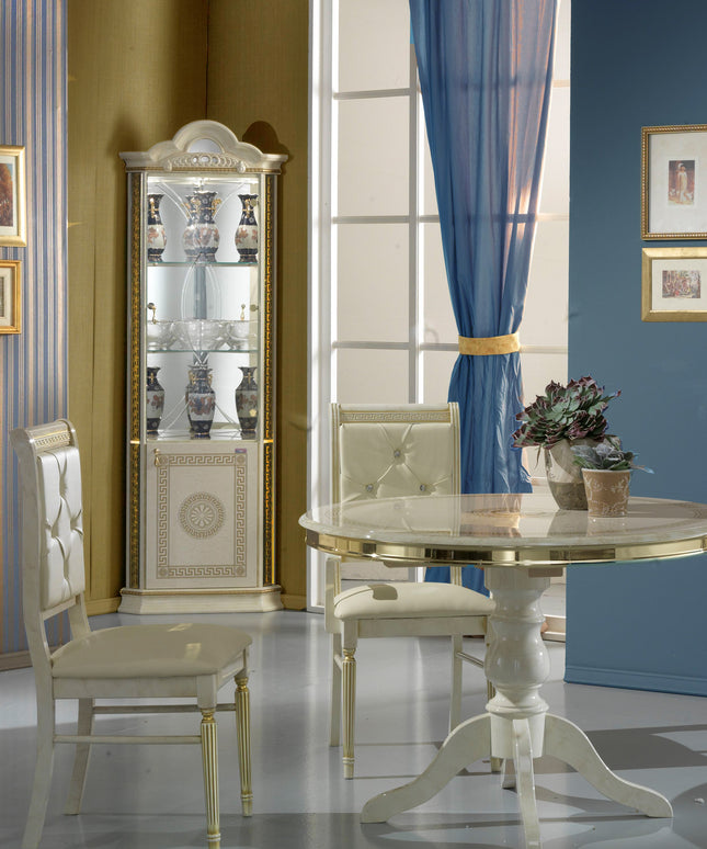 New Venus Beige-Gold Round Extending Dining Table & Chairs