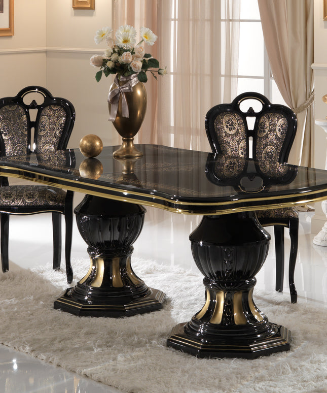Betty Black-Gold Rectangular Extending Dining Table & Chairs