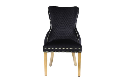 Pair Victoria Lion head Knocker Buttoned Back Velvet Dining Chairs Black-Gold, Cream-Gold, Grey-Gold & Grey-Silver