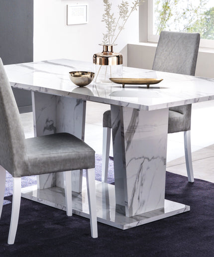 Vittoria White Marble Effect Italian Dining Table & Chairs