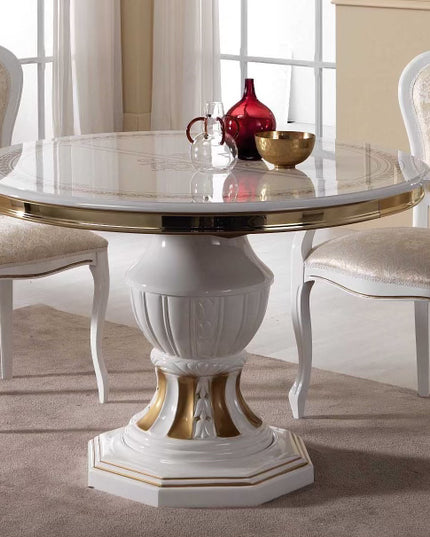 Betty White-Gold Round Extending Dining Table & Chairs