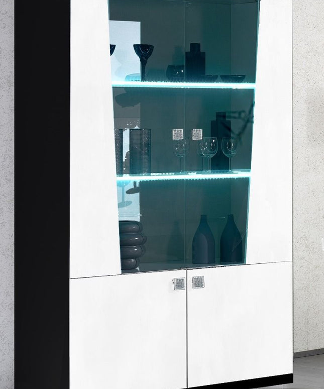 Elisa White and Black Italian 2 Door Display Cabinet with LED