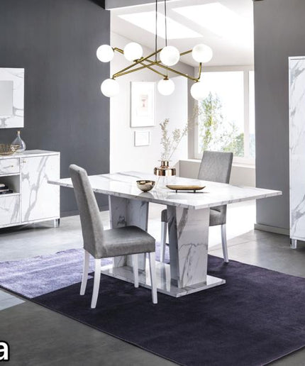 Vittoria White Marble Effect Italian Dining Table & Chairs