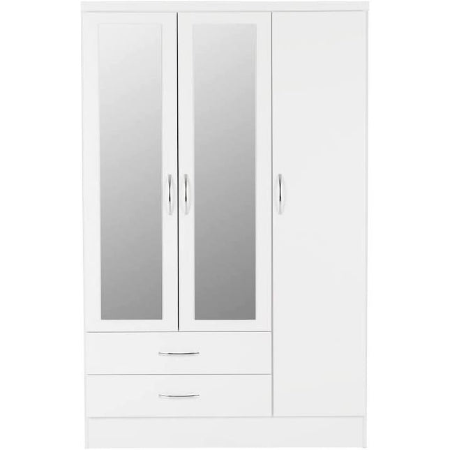 Nevada Mirrored Wardrobes 3-Door 2-Drawer & 4-Door 2-Drawer Available in White, Black, Rustic Oak, and Grey Finishes