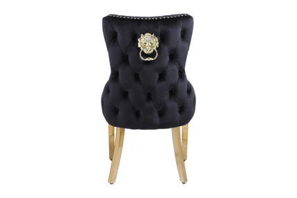 Pair Victoria Lion head Knocker Buttoned Back Velvet Dining Chairs Black-Gold, Cream-Gold, Grey-Gold & Grey-Silver