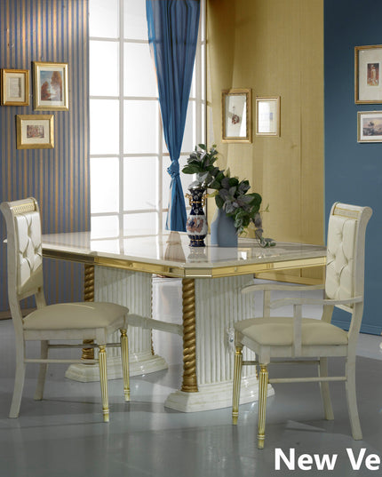 New Venus Beige-Gold Rectangular Extending Dining Table & Chairs