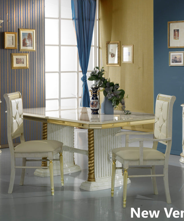 New Venus Beige-Gold Rectangular Extending Dining Table & Chairs