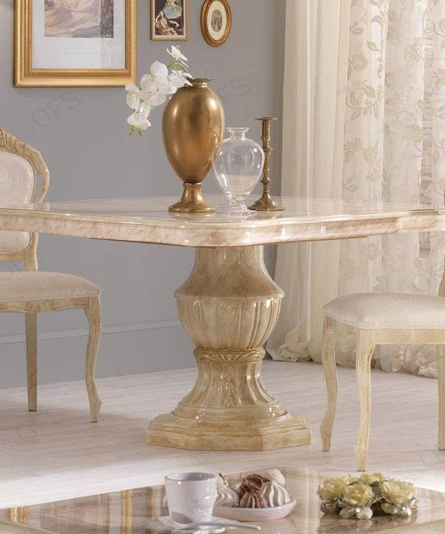 Betty Onyx Beige-Gold Round Extending Dining Table & Chairs