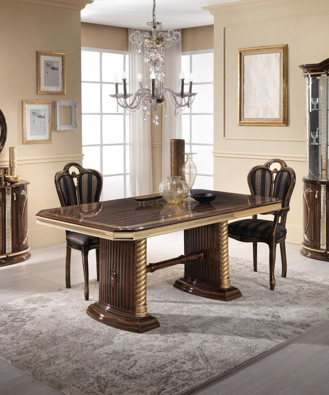 New Venus Walnut-Gold Rectangular Extending Dining Table & Chairs