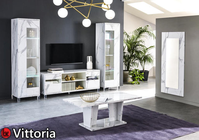 Vittoria White Marble Effect Italian 1 Door Cabinet