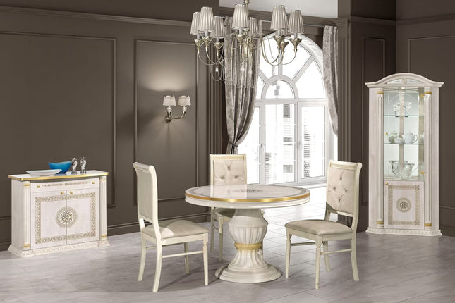 Aurora Beige Birch Gold Italian Dining Table with  Chairs