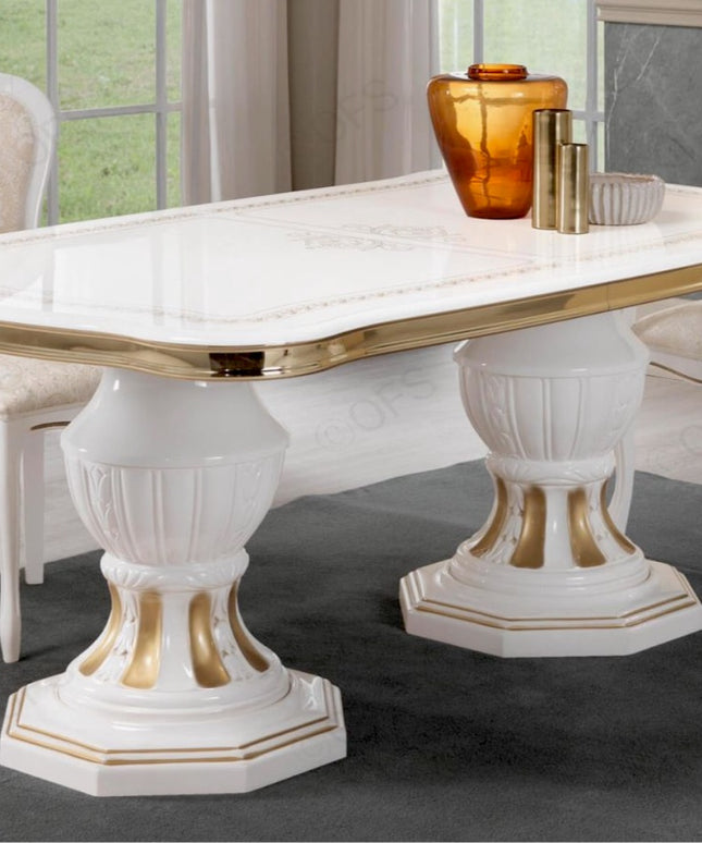 Betty White-Gold Rectangular Extending Dining Table & Chairs