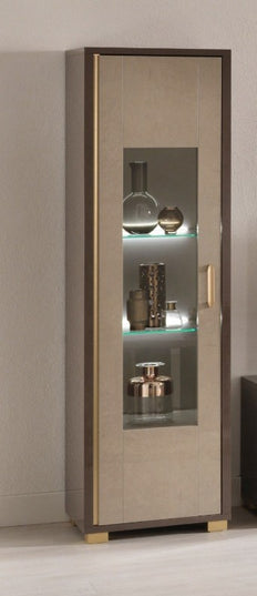 Cesar Sand Birch and Brown Finish 1 Door Display Cabinet